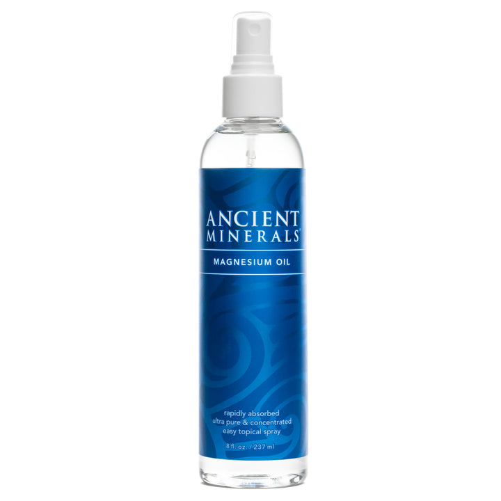 Ancient Minerals front bottle view showing pure spray packaging and clear formula benefits