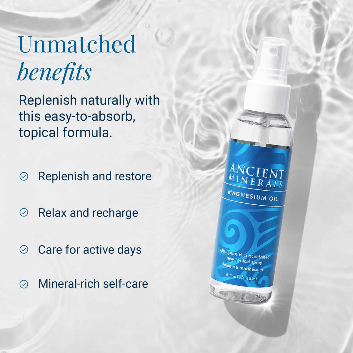 Ancient Minerals mist texture close-up illustrating fast-absorbing spray benefit