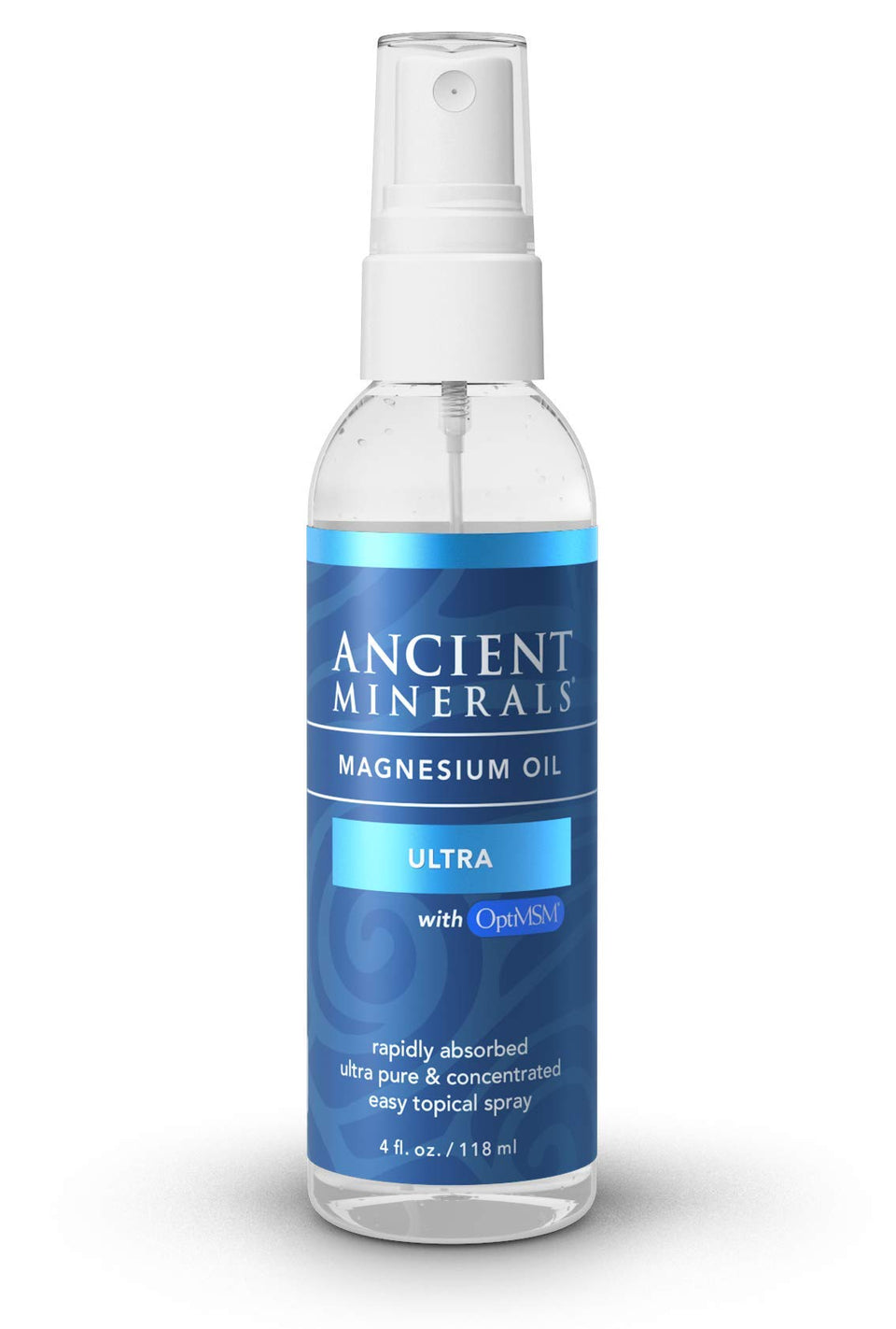 Ancient Minerals front packaging showing concentrated magnesium spray benefit