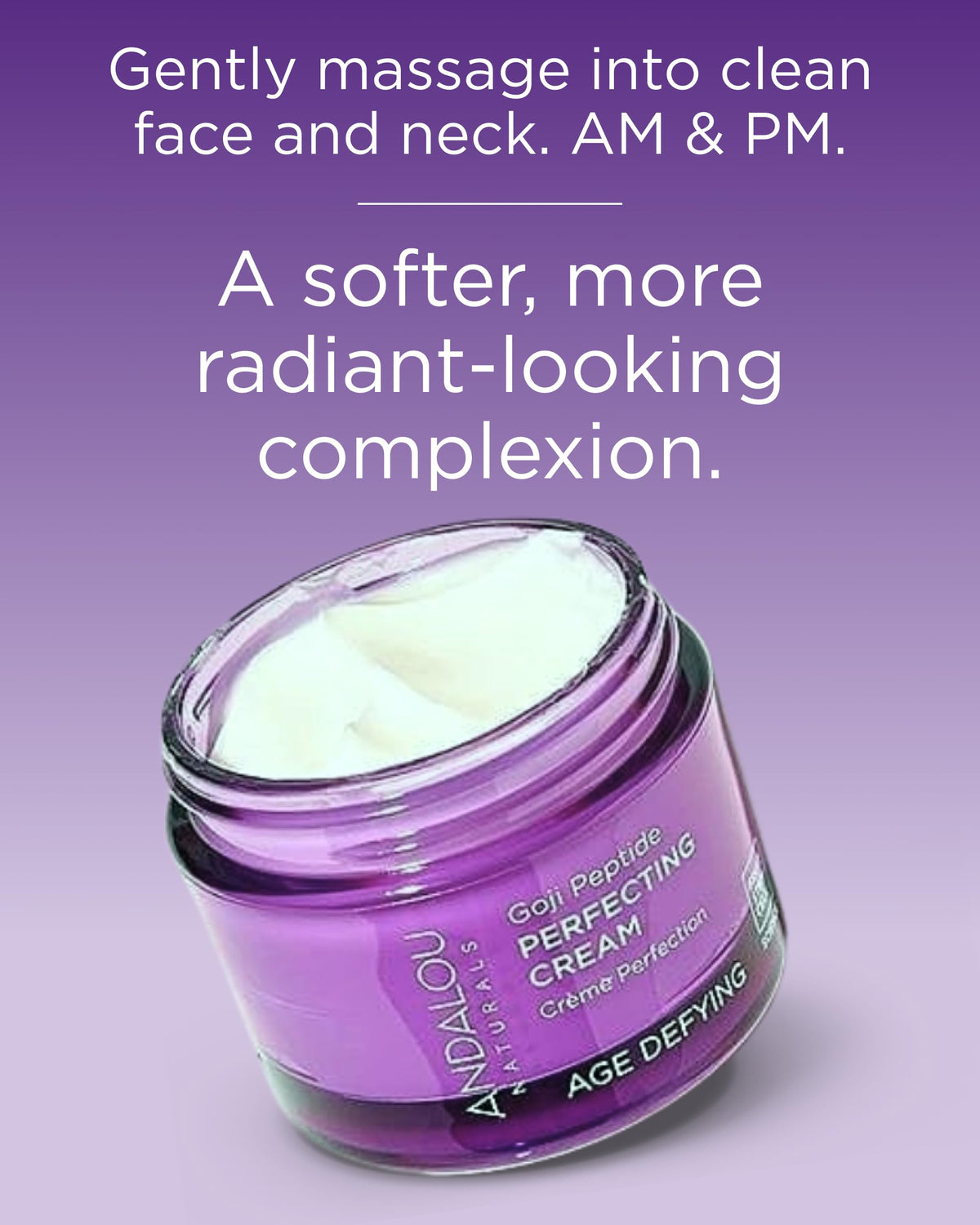 Andalou Naturals cream on hand demonstrating smooth spreadability and quick absorption benefit