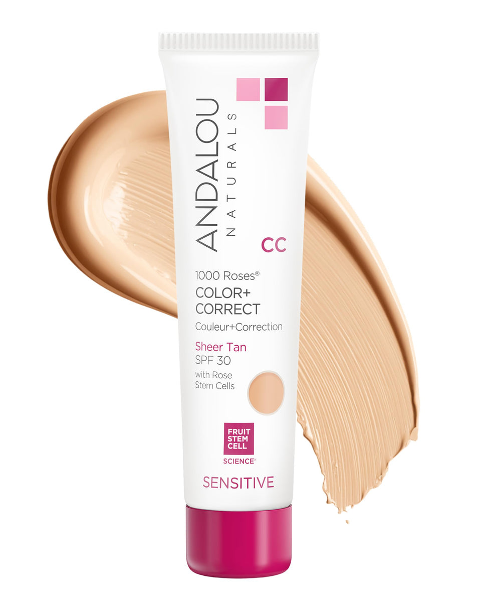 Andalou Naturals front tube showing SPF 30 and sheer tan tint benefits