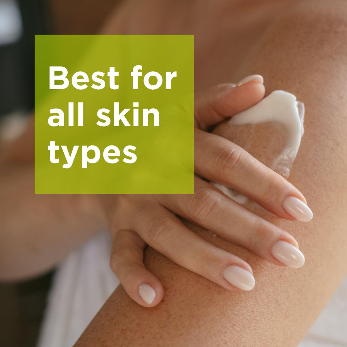 Andalou Naturals applying body butter to arm for visible softening and hydration