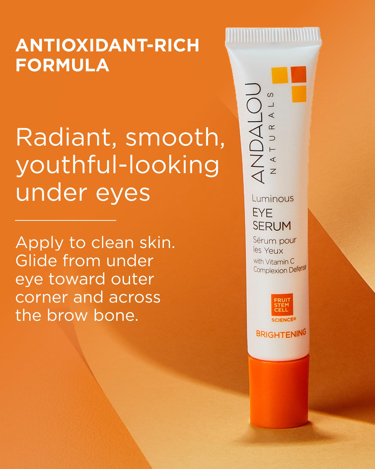Andalou Naturals product being applied under eye to reduce puffiness appearance