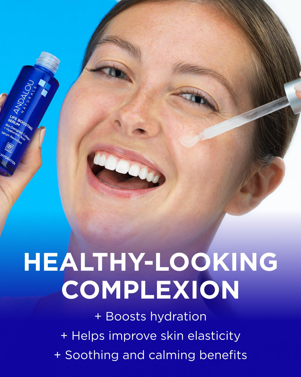Andalou Naturals pipette dispensing serum demonstrating precise, mess-free application
