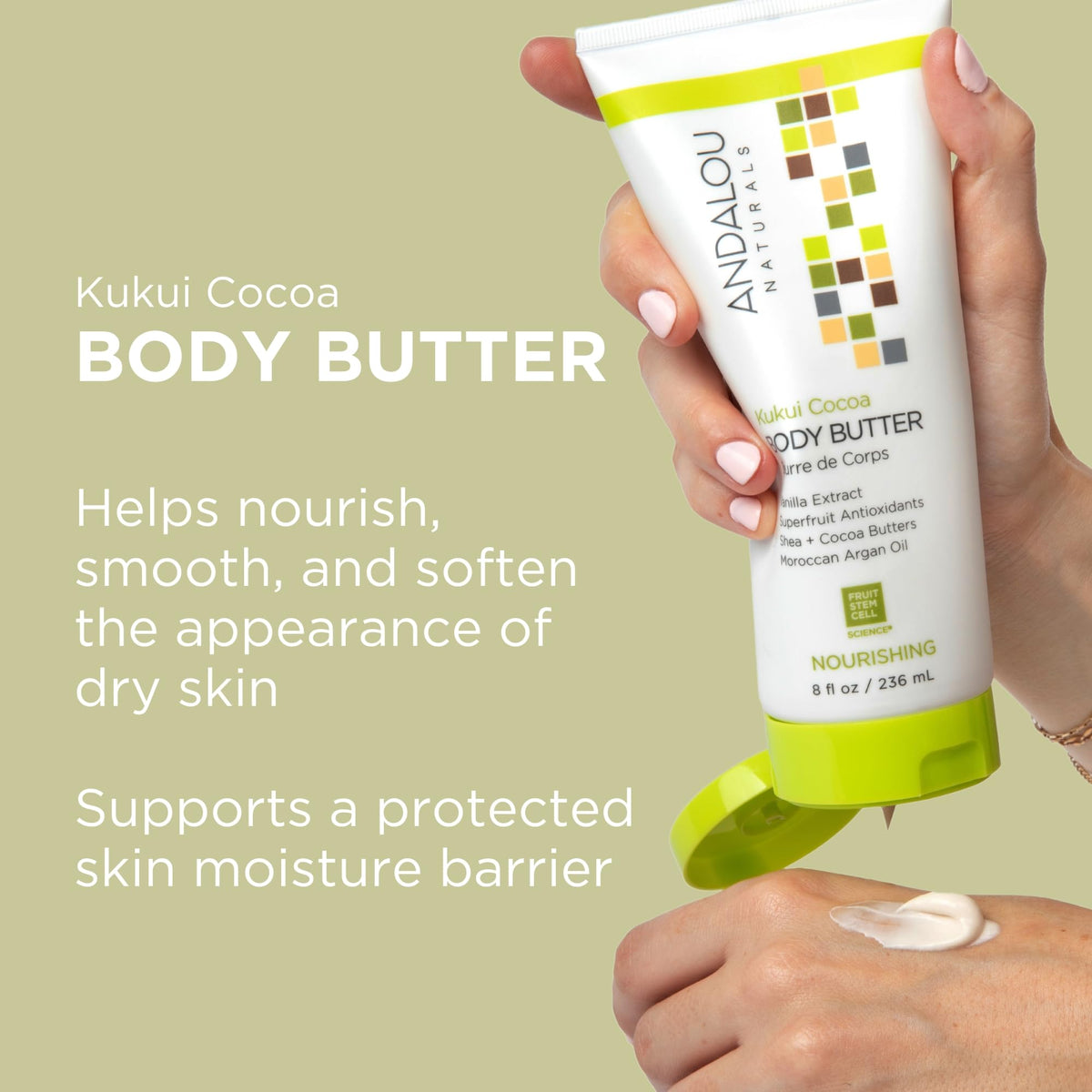 Andalou Naturals close-up of cream texture highlighting smooth hydrating consistency