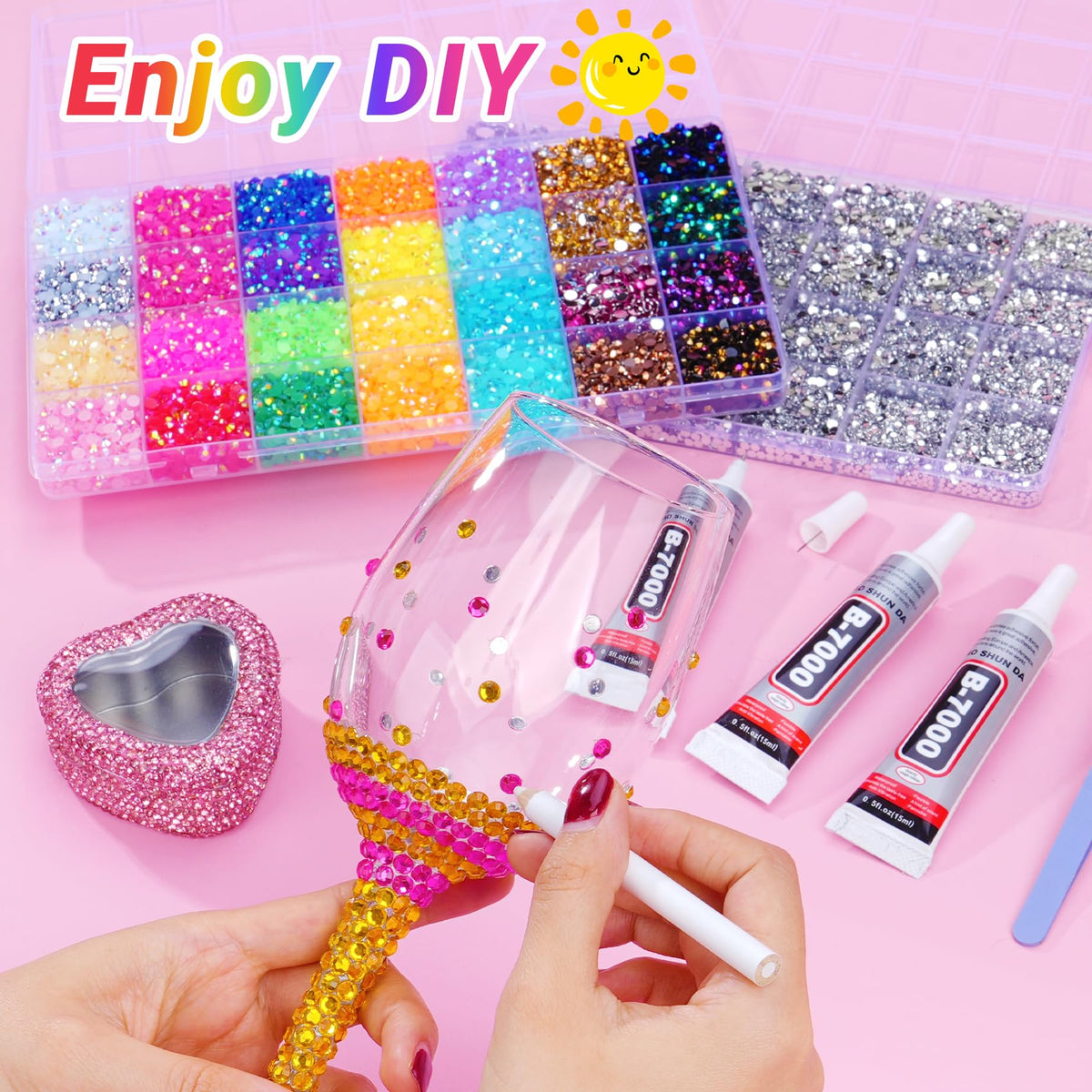 ANDGING open 56-grid storage boxes keeping rhinestones sorted and travel-ready for projects
