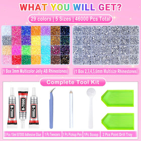 ANDGING hand holding rhinestones for scale showing quantity and size comparison