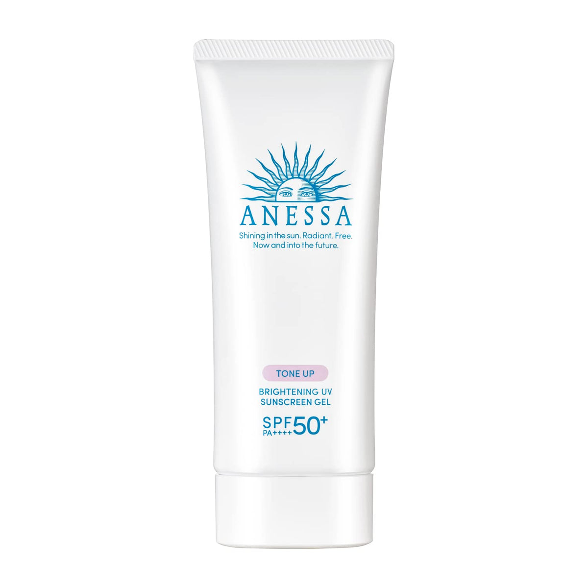 Anessa front packaging of tone up brightening UV sunscreen gel showing label and size, convenient daily protection