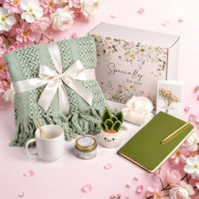 Anforsun lifestyle shot on table illustrating gift basket comfort and easy gifting