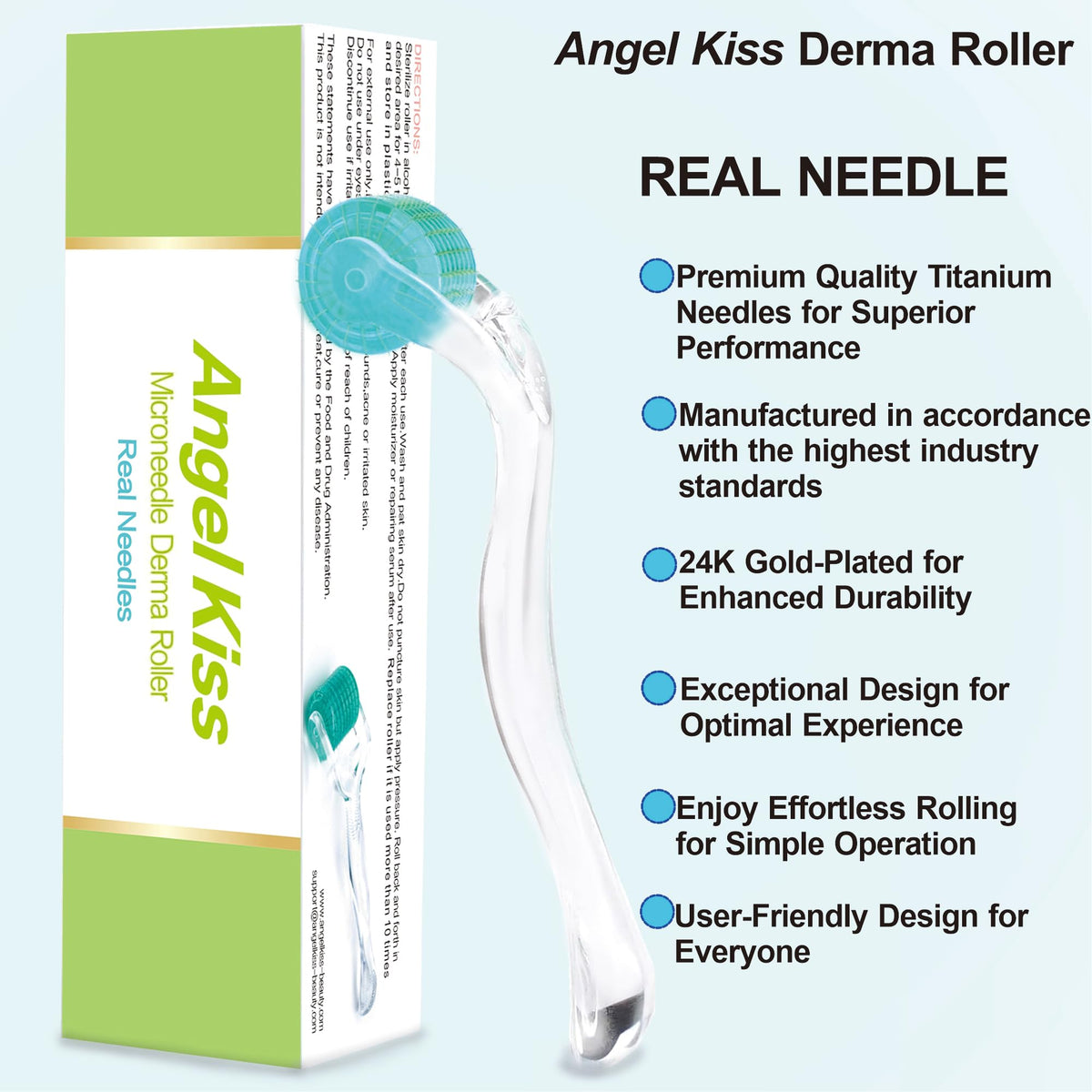 Angel Kiss roller resting on bathroom counter suggesting daily routine