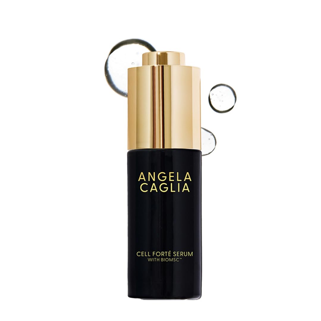 Angela Caglia front packaging showcasing the serum bottle and branding benefit clarity
