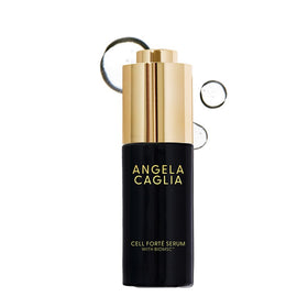 Angela Caglia front packaging showcasing the serum bottle and branding benefit clarity
