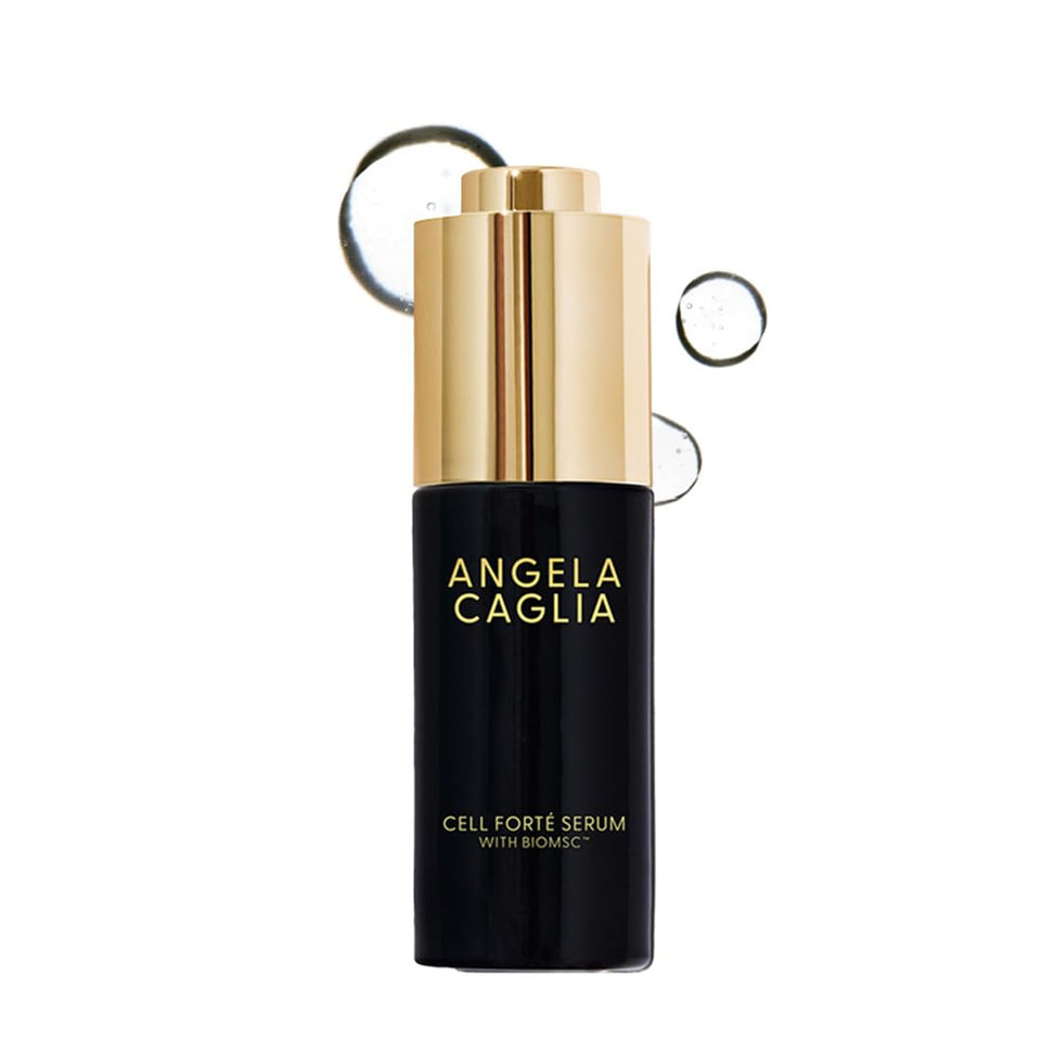 Angela Caglia front packaging showcasing the serum bottle and branding benefit clarity