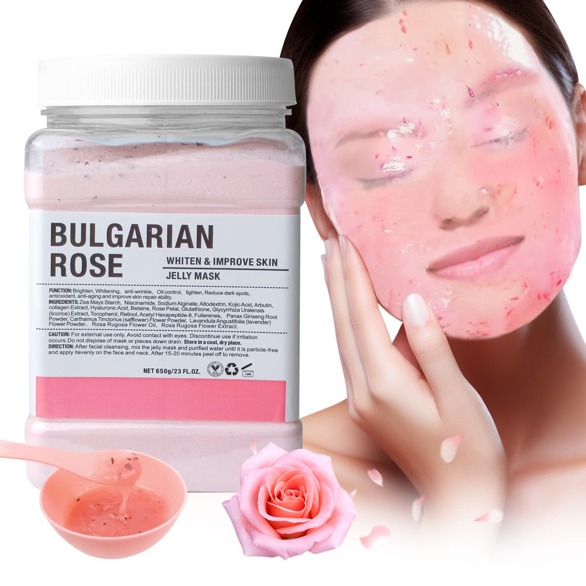 Angeland front jar showing label and Bulgarian Rose scent for clear product ID and benefit