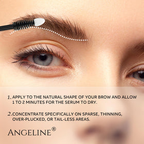 Angeline serum applied along eyebrow demonstrating ease of use and absorption