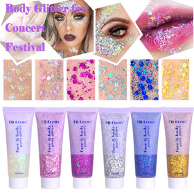 Angels Beauty applied on cheek demonstrating bold festival sparkle and long-wear benefit