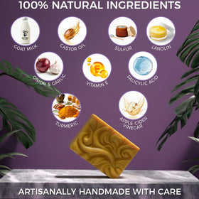 Angel's Skin ingredients arrangement with turmeric, sulfur and salicylic acid displayed