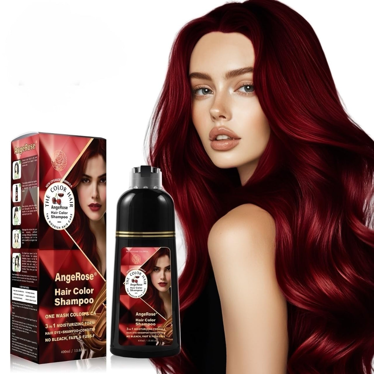AngeRose front packaging showing wine red 400ml bottle and benefits