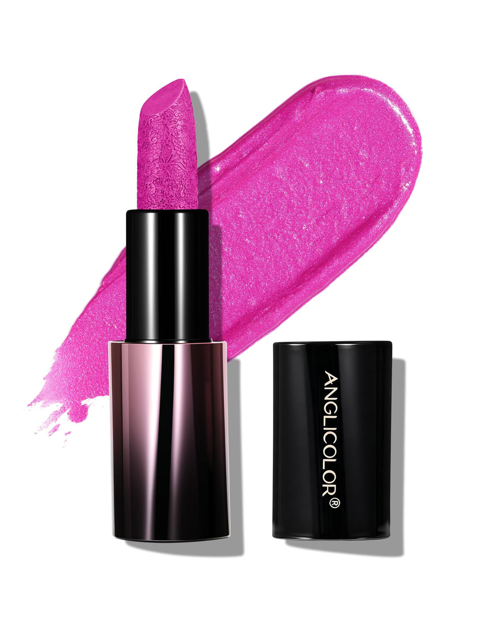 Anglicolor holographic fuchsia tube front view showing color and sleek packaging