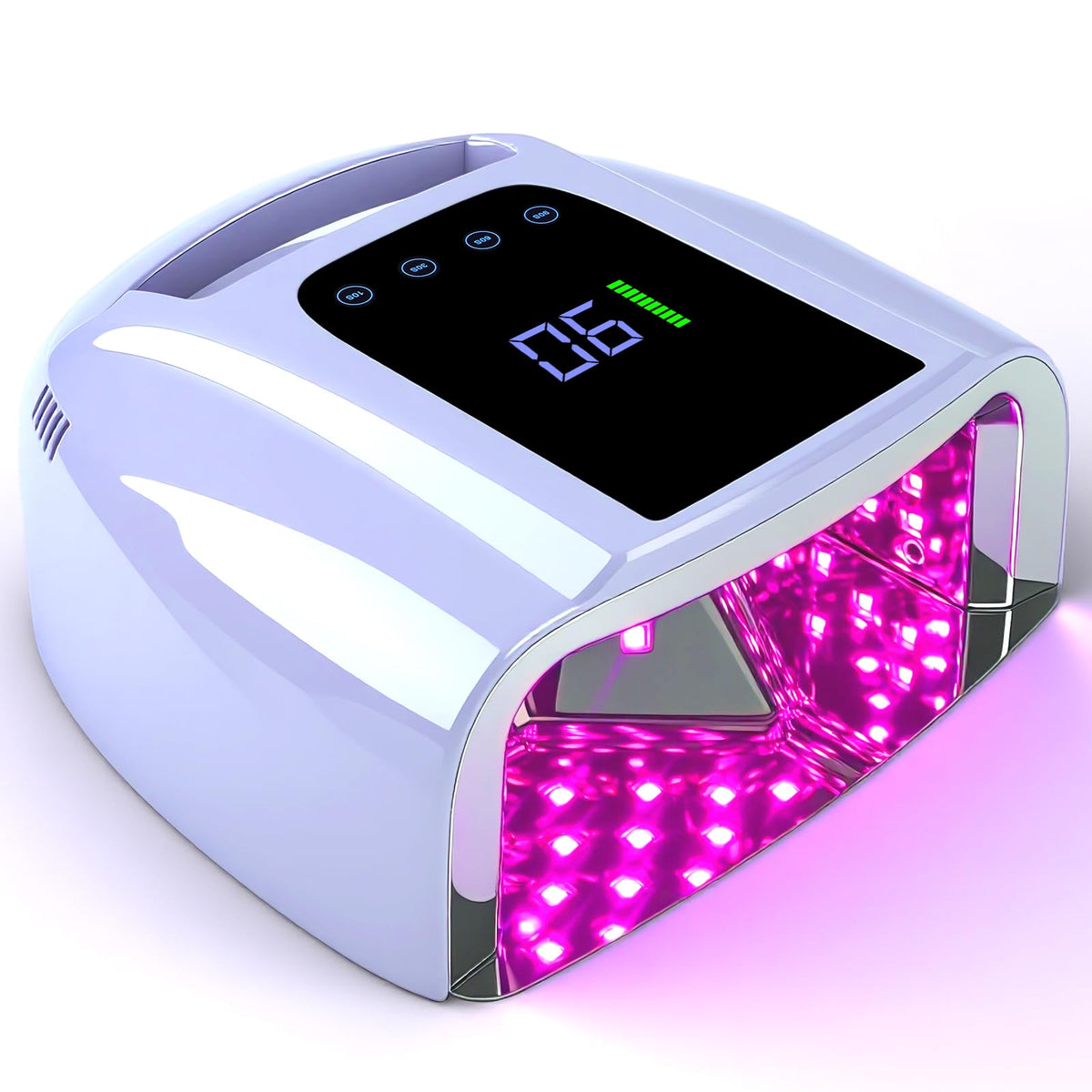 ANGNYA front view of nail lamp showing compact body and curing opening benefit fast drying