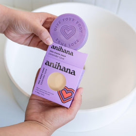 ANIHANA soap next to ruler showing 4.2 oz size and travel-friendly benefit