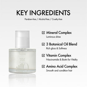ANILLO texture drop close-up showing lightweight serum for non-greasy shine