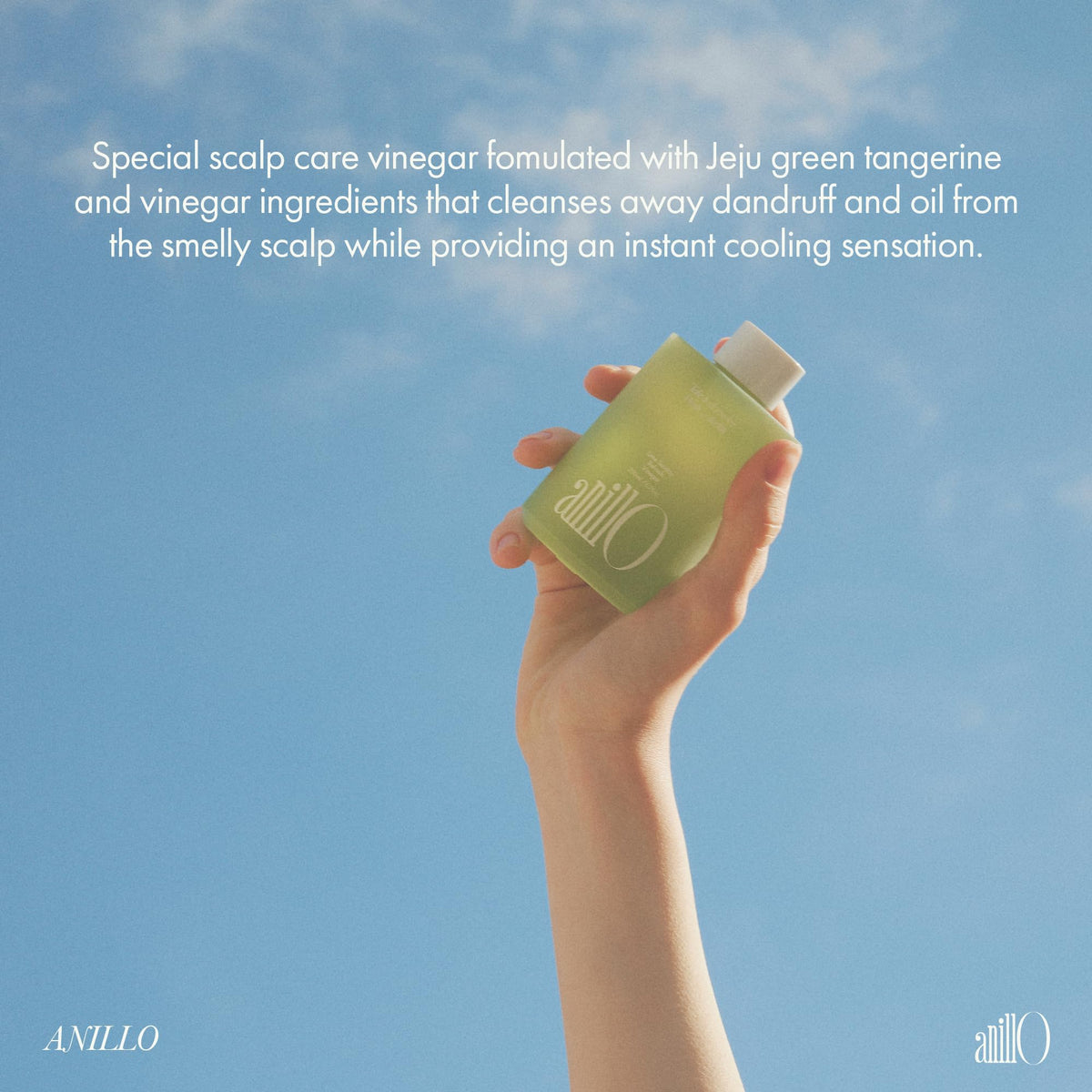 ANILLO bottle on bathroom shelf conveying fresh citrus scent and routine ease