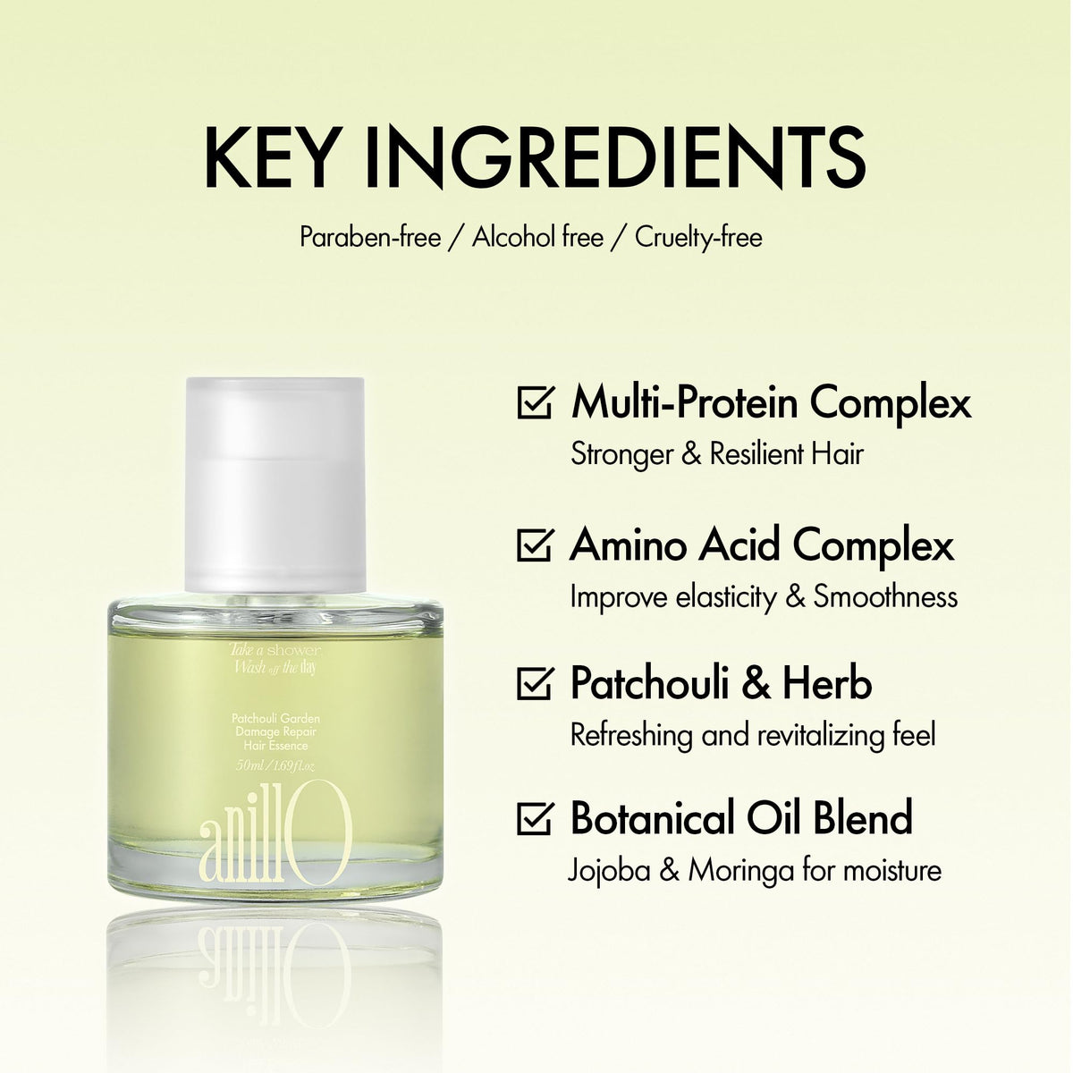 ANILLO serum texture on fingers, shows lightweight non-greasy finish