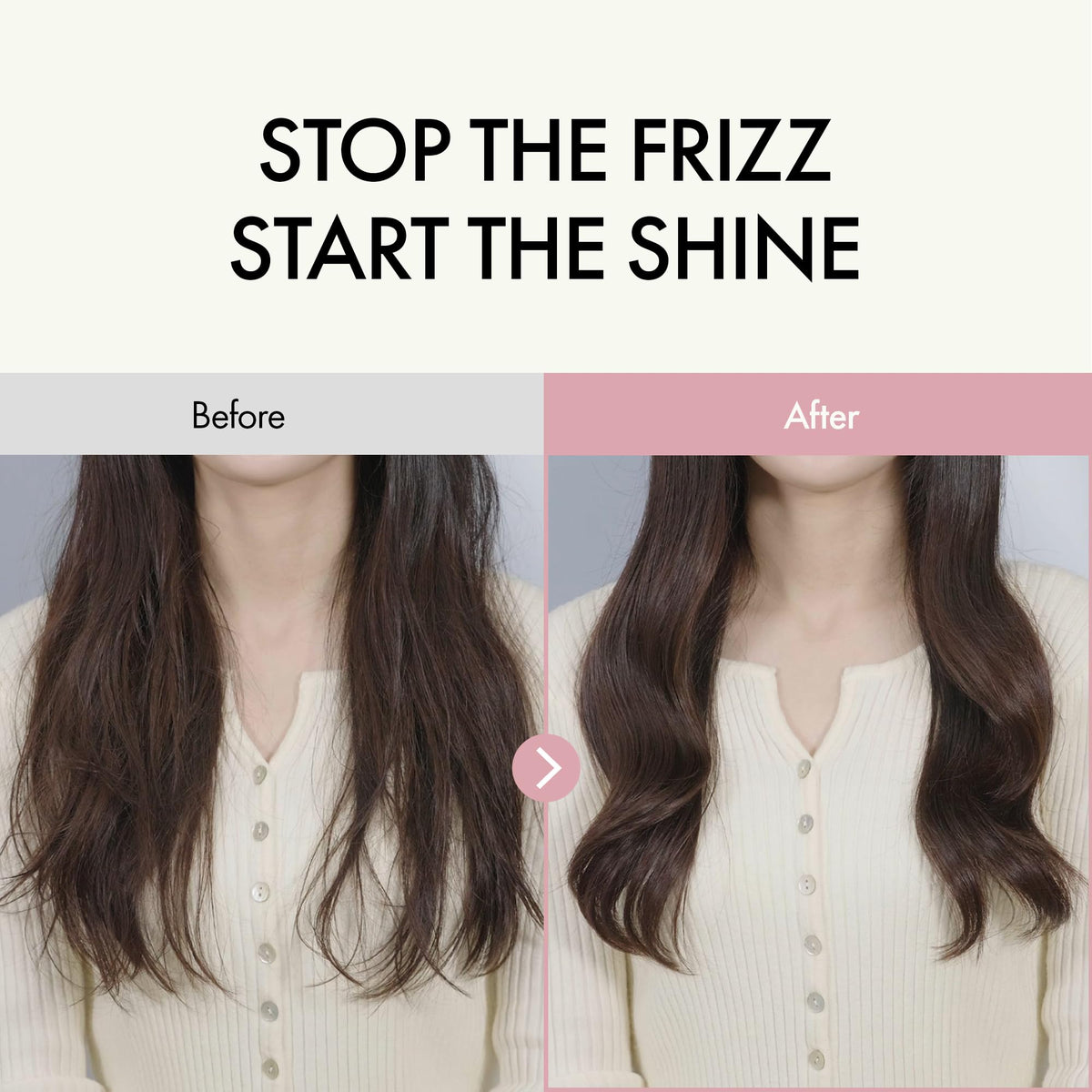 ANILLO applying essence to hair ends demonstrating frizz control benefit