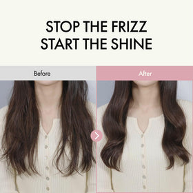 ANILLO applying essence to hair ends demonstrating frizz control benefit