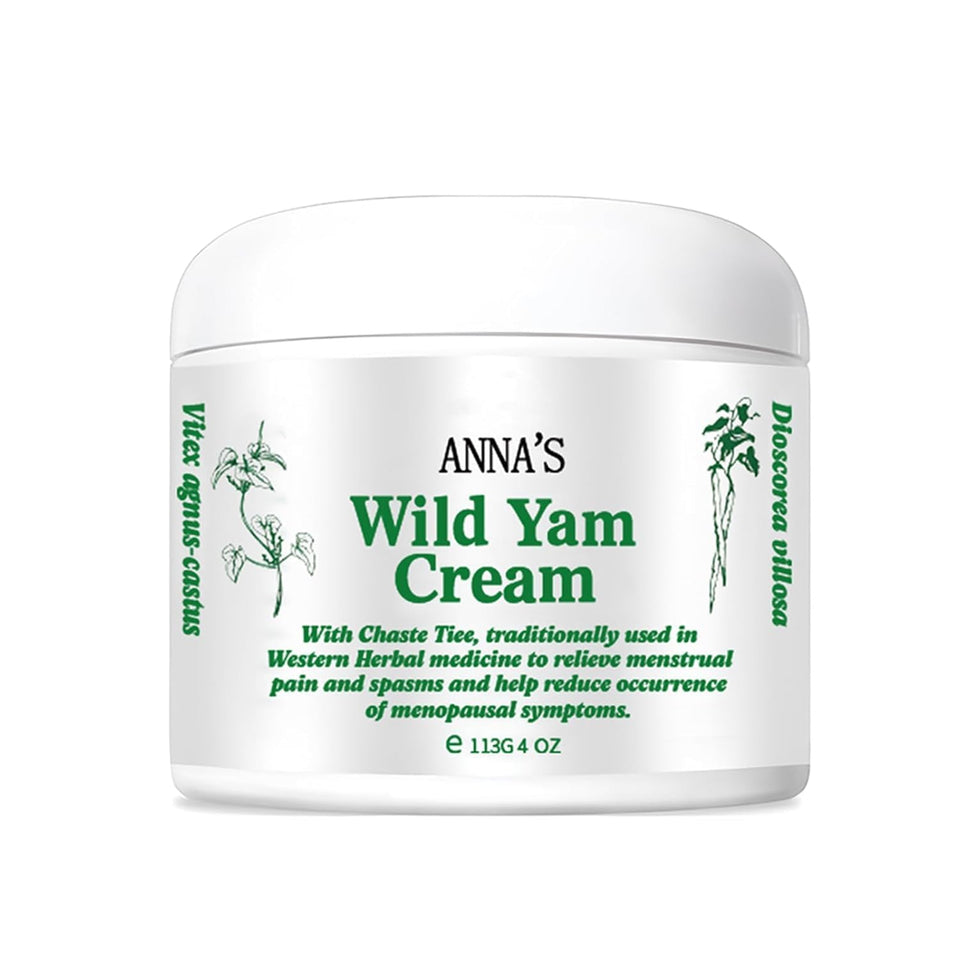 Anna's wild yam cream front jar showing clean packaging and benefit hydration