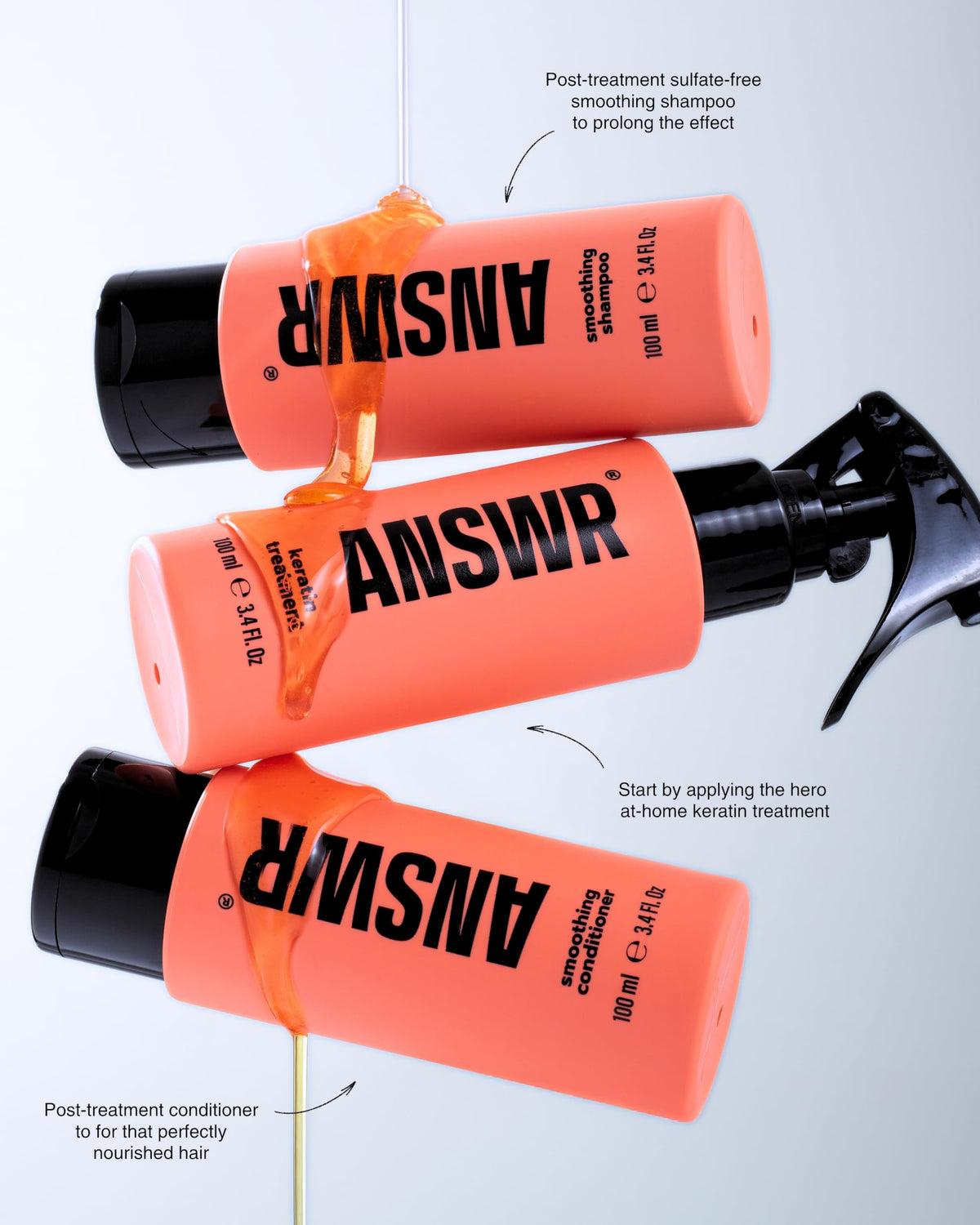ANSWR close-up bottle label highlighting vegan keratin and safety