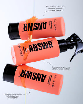 ANSWR close-up bottle label highlighting vegan keratin and safety