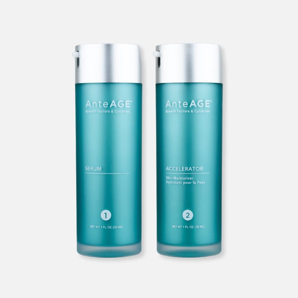 AnteAGE Pro System front packaging showing two 30 ml bottles and clear labels for fast identification and professional use