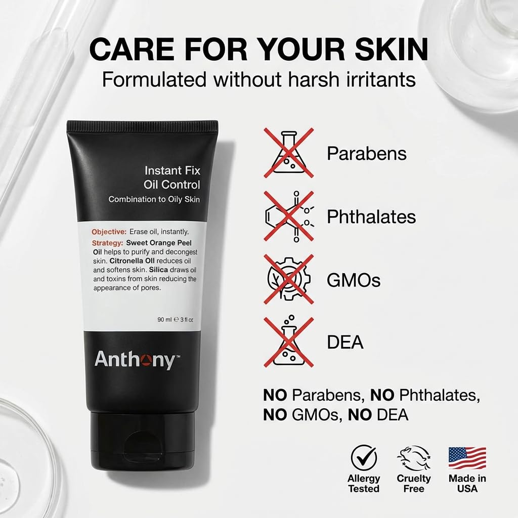 Anthony application on face demonstration showing matte, non-greasy result