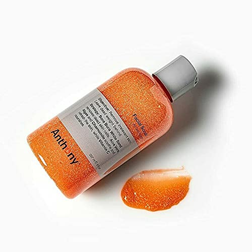 Anthony facial scrub label detail highlighting vitamin C and botanical blend benefits