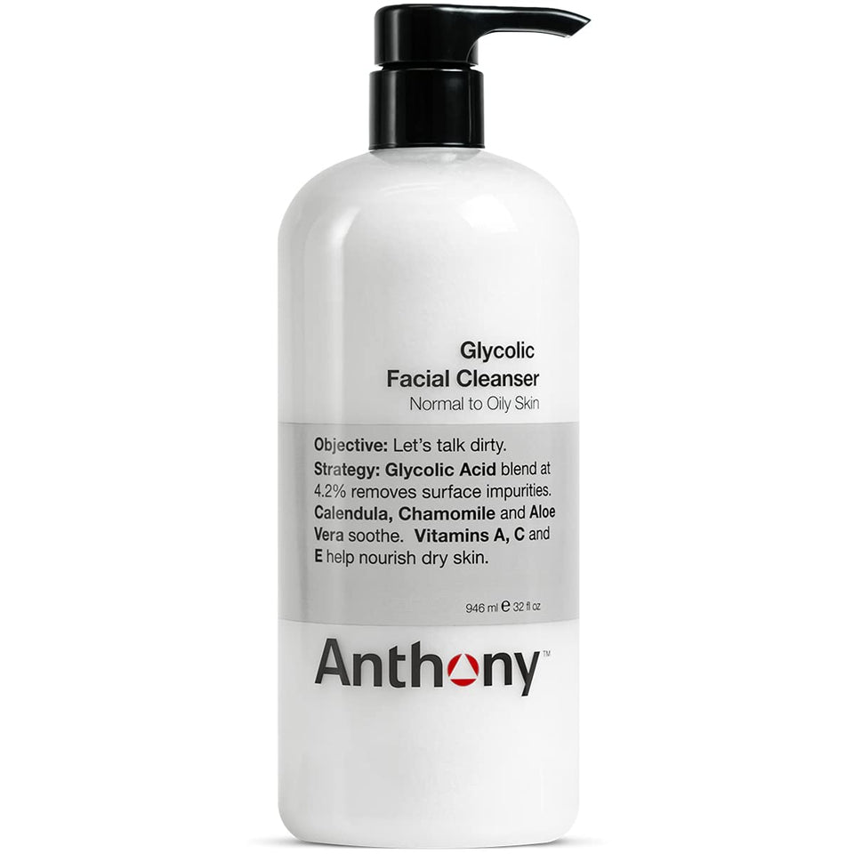 Anthony glycolic cleanser front packaging showing label and 32 fl oz benefit