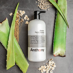 Anthony glycolic cleanser applied to beard area demonstrating smoother shave prep