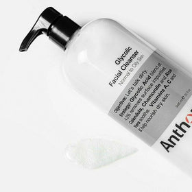Anthony glycolic ingredient label close-up showing botanicals and formula benefits