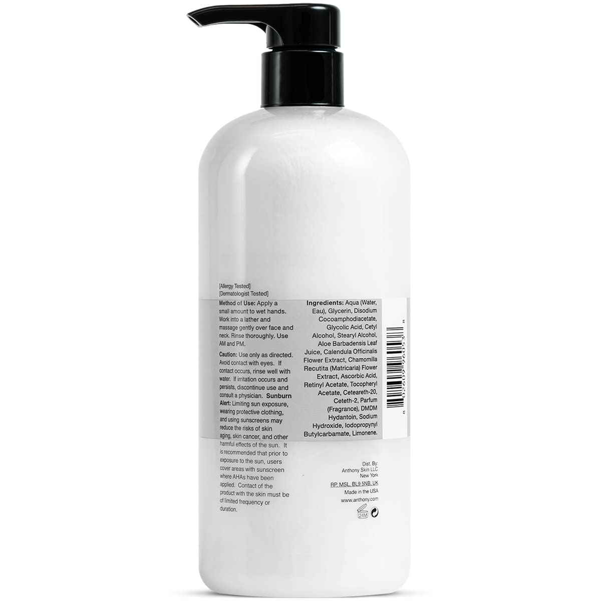 Anthony glycolic 32 fl oz bottle next to hand for scale and long-lasting supply