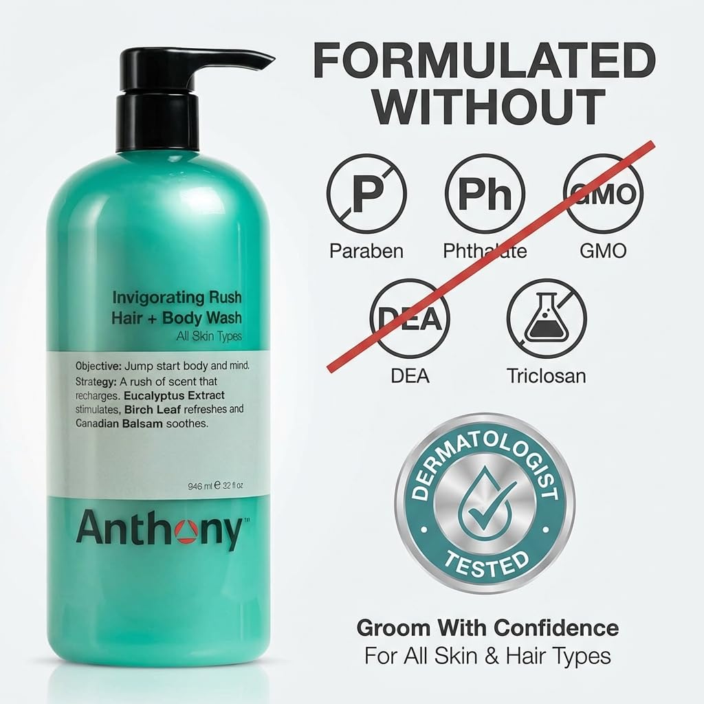 Anthony used in shower on shoulder and arm illustrating full-body cleansing convenience