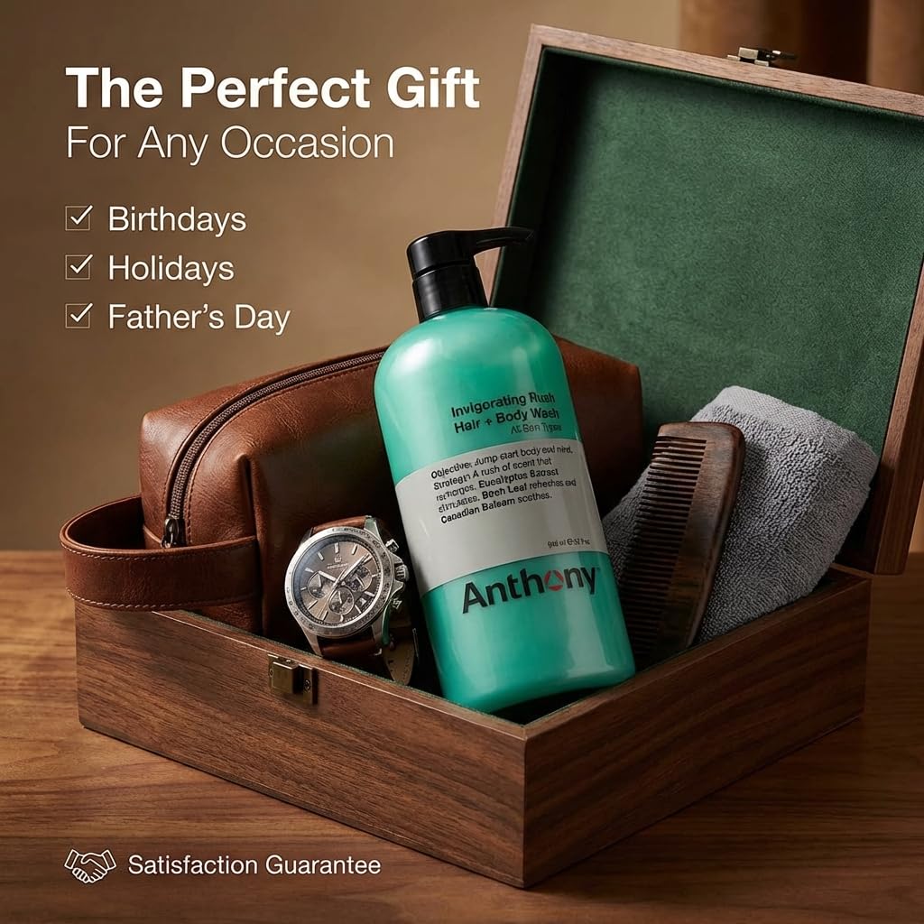 Anthony bottle on bathroom shelf in styled setting conveying daily routine appeal