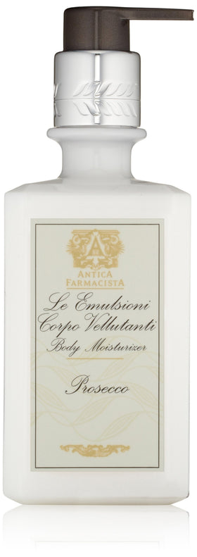 Antica Farmacista Prosecco lotion front packaging showing bottle and label, elegant presentation benefit