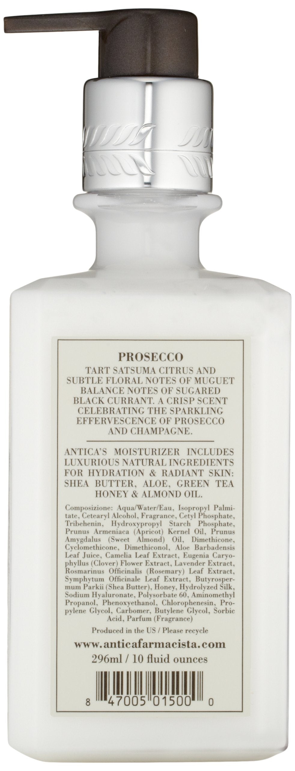 Antica Farmacista Prosecco lotion texture close-up spread on hand, lightweight hydration benefit