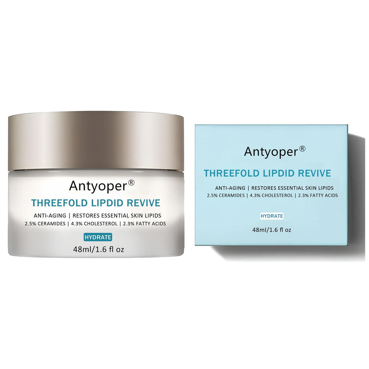 Antyoper jar front view showing packaging and brand benefit of barrier repair