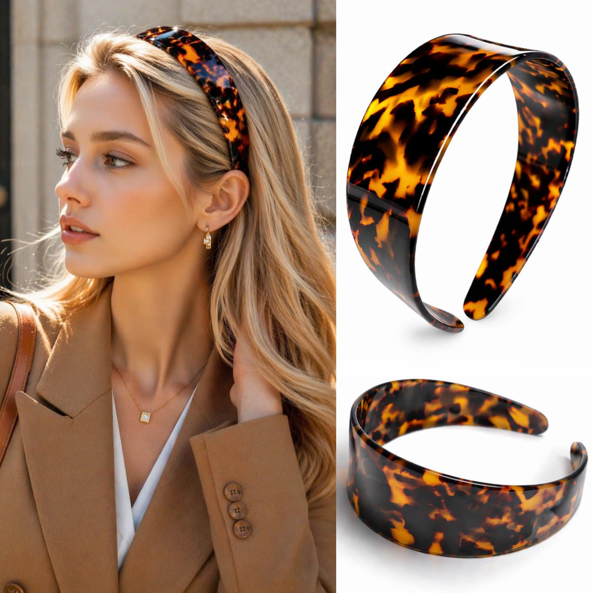 Anvnkl tortoise shell front view showing glossy finish and wide style for confident looks