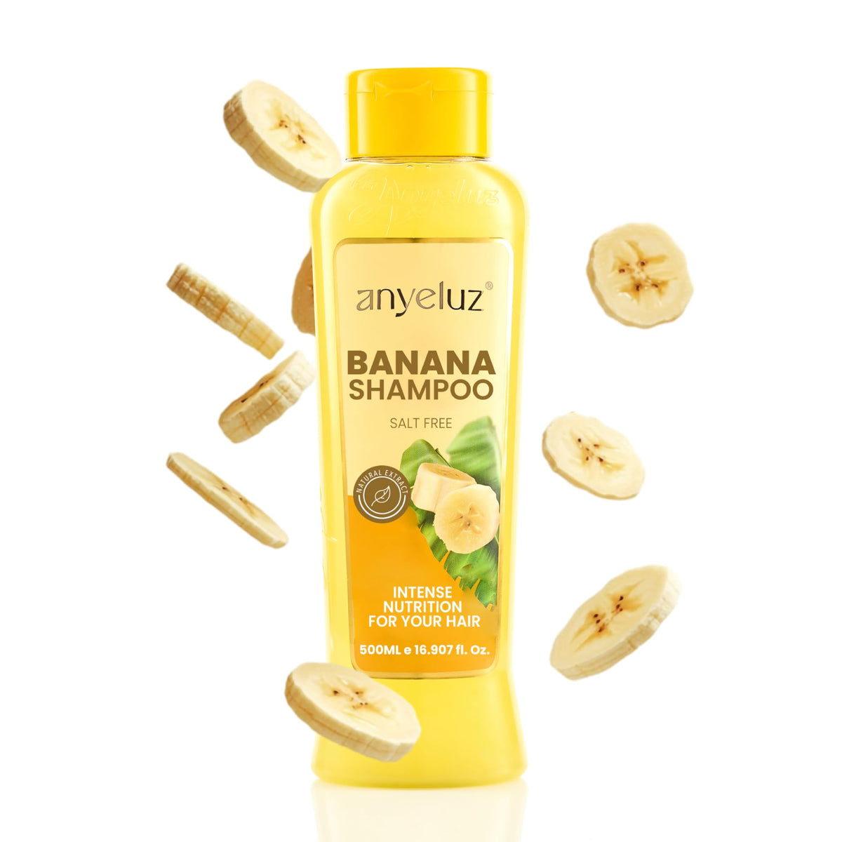 ANYELUZ front bottle image showing nourishing shampoo and clear benefit