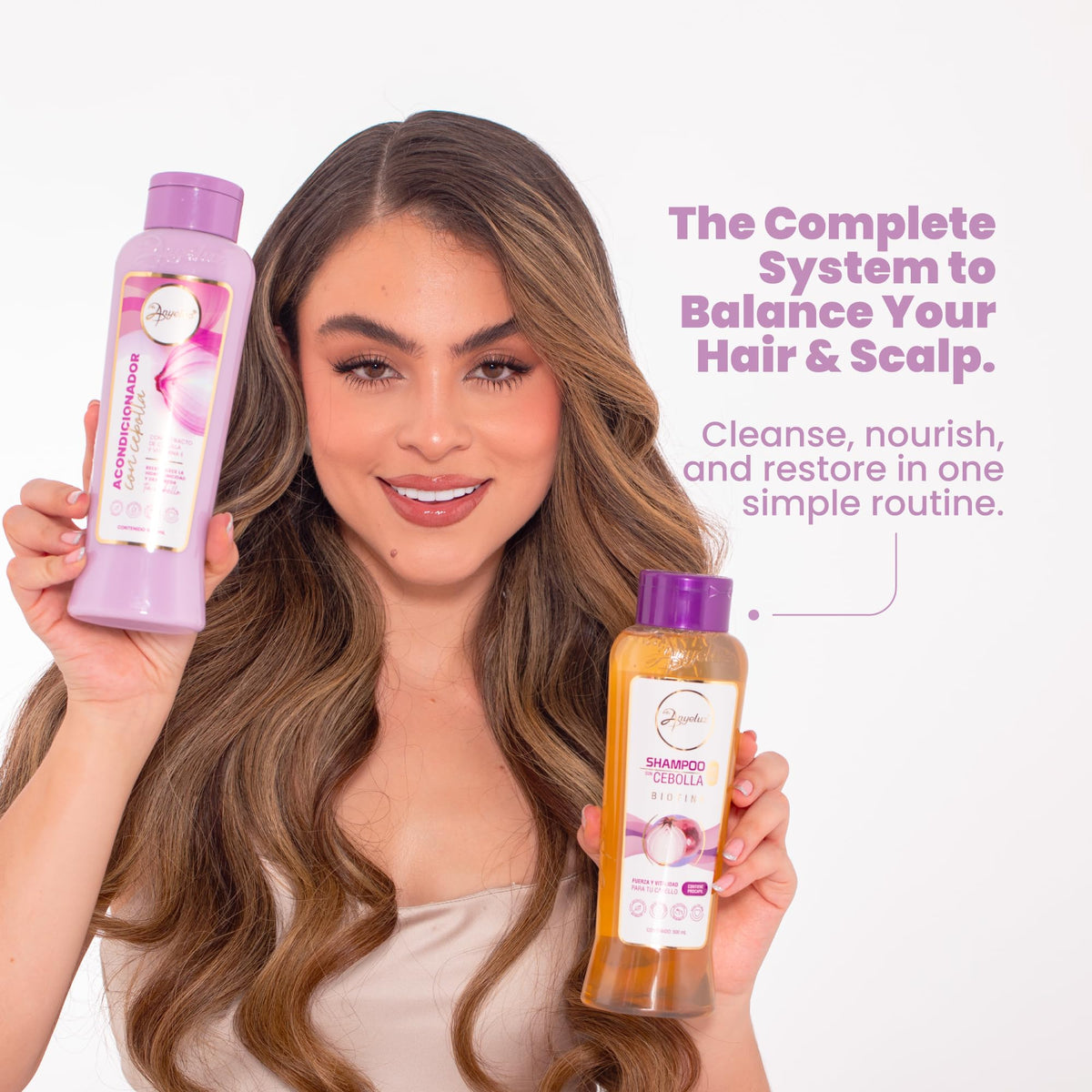 ANYELUZ conditioner pouring texture demonstrating smooth detangling action