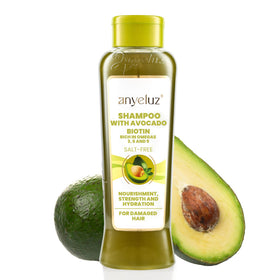 ANYELUZ bottle front packaging showing avocado-based formula and benefits