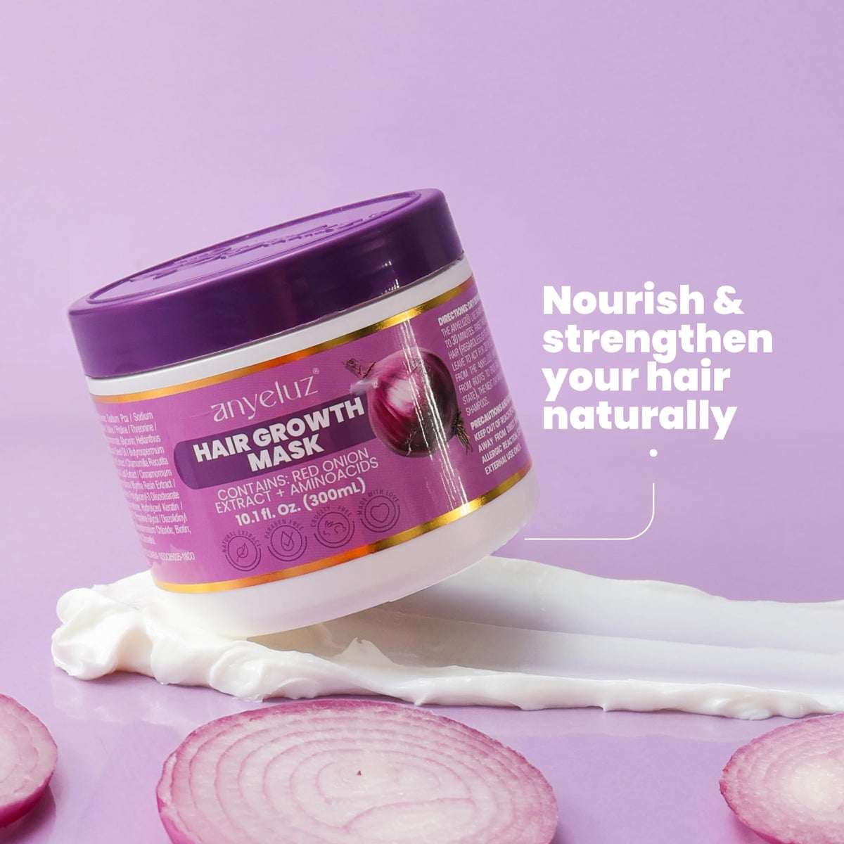 ANYELUZ onion extract close-up highlighting strengthening benefit